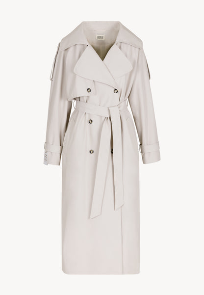 Beżowy damski płaszcz oversize z lampasem RACHELLA