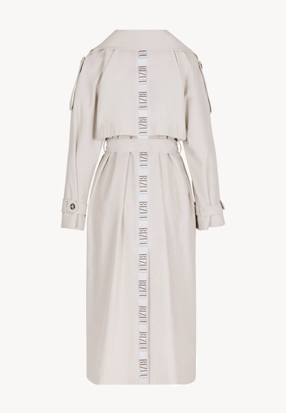 Beżowy damski płaszcz oversize z lampasem RACHELLA