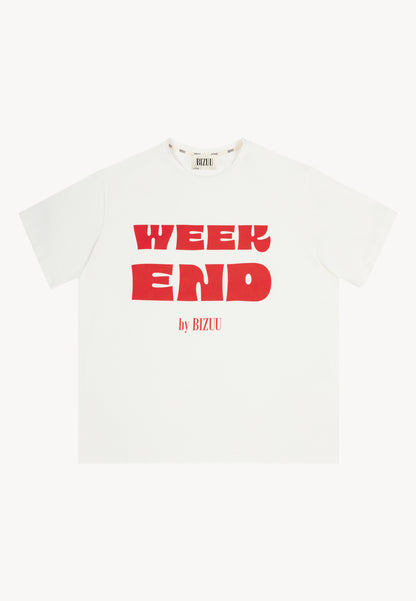 Kremowy T-shirt oversize z nadrukiem RALZA