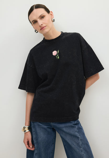 Szary T-shirt oversize z autorską grafiką RIONA