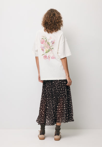 Kremowy T-shirt oversize z nadrukiem na plecach RIONA