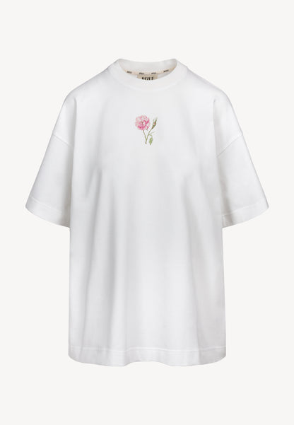 Kremowy T-shirt oversize z nadrukiem na plecach RIONA