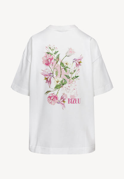 Kremowy T-shirt oversize z nadrukiem na plecach RIONA