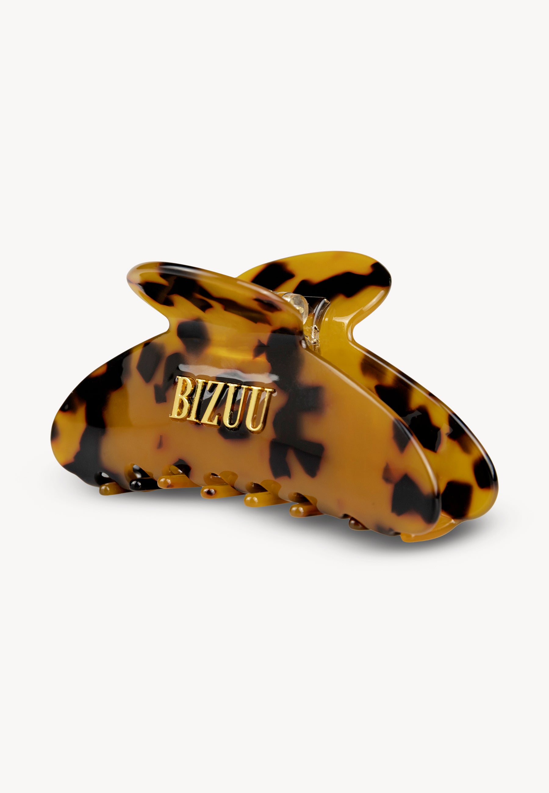 Brązowa klamra do gęstych włosów ROAR ze złotym logo.