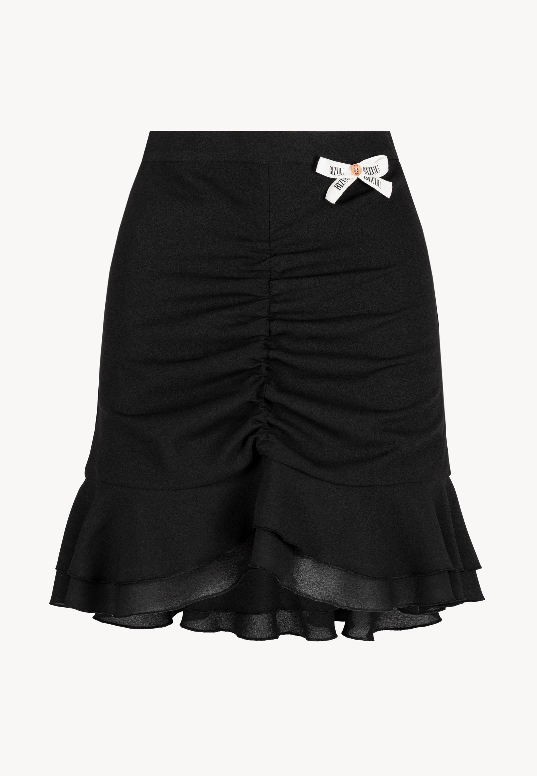 Mini czarna spódniczka z marszczeniem i falbankami ROSALIAN.