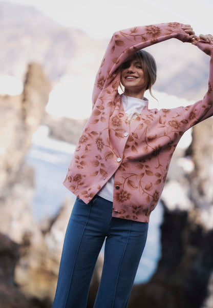 Różowy kardigan w kwiatowy wzór ROSSY