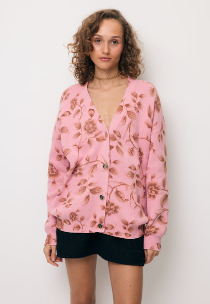 Różowy kardigan w kwiatowy wzór ROSSY