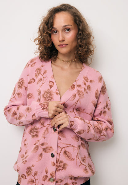 Różowy kardigan w kwiatowy wzór ROSSY