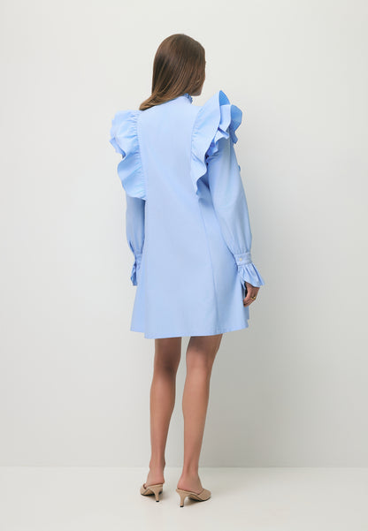 Błękitna sukienka mini z ozdobnymi falbanami SANN