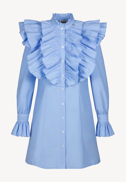 Błękitna sukienka mini z ozdobnymi falbanami SANN