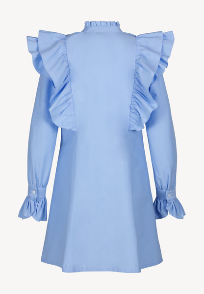 Błękitna sukienka mini z ozdobnymi falbanami SANN