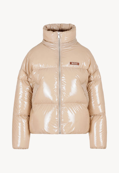 Beżowa kurtka puchowa z połyskującej tkaniny SANYA