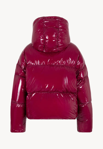 Bordowa kurtka puchowa z połyskującej tkaniny SANYA