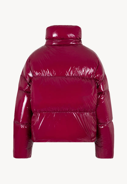 Bordowa kurtka puchowa z połyskującej tkaniny SANYA