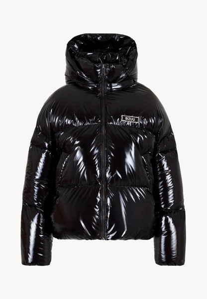 Czarna kurtka puchowa z połyskującej tkaniny SANYA