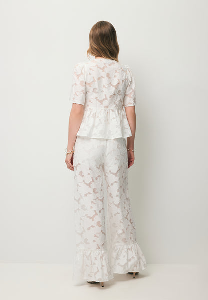 Kremowa bluzka z ozdobnymi wiązaniami SAVENNE