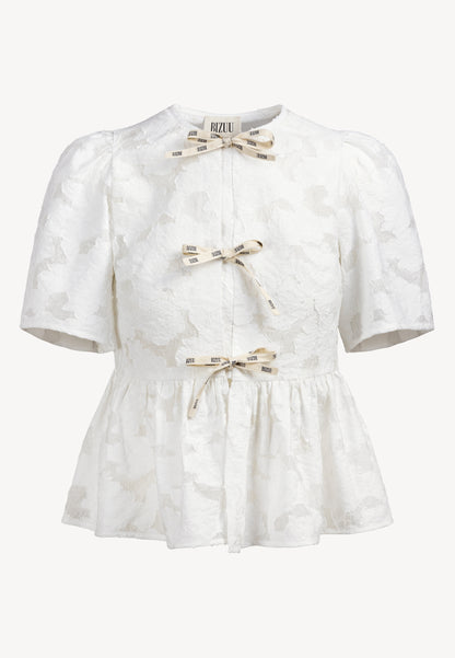 Kremowa bluzka z ozdobnymi wiązaniami SAVENNE