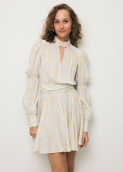 Niebieska sukienka mini z ozdobnym dekoltem SIERRA