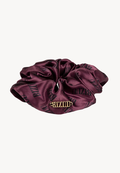 Bordowa jedwabna gumka do włosów w logo SILKY