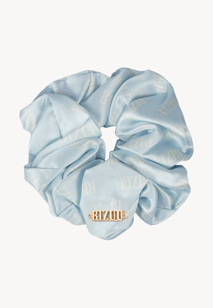 Jedwabna gumka do włosów w logo SILKY niebieska