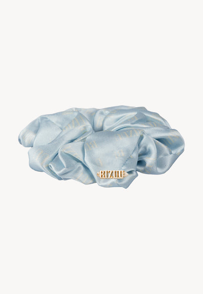 Jedwabna gumka do włosów w logo SILKY niebieska