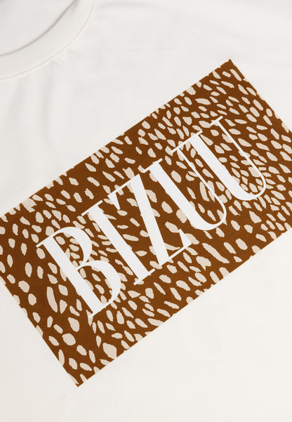 Kremowy T-shirt oversize z logo SIME