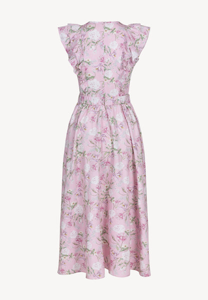 Różowa sukienka midi w autorski print SOLJA