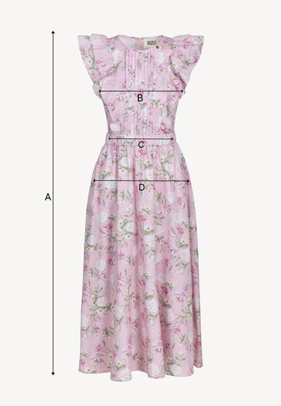 Różowa sukienka midi w autorski print SOLJA