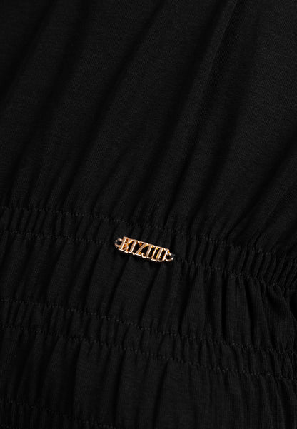 Czarny T-shirt z ozdobnymi marszczeniami SORIA