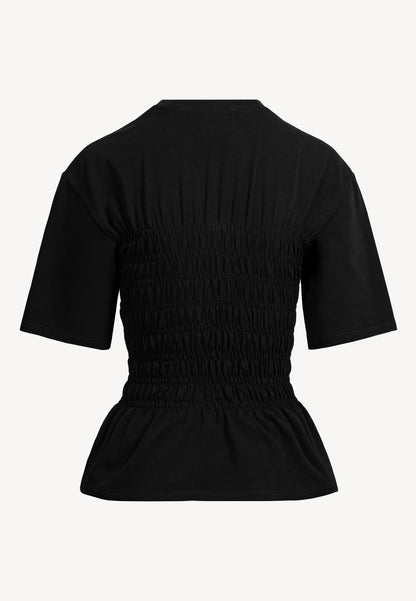 Czarny T-shirt z ozdobnymi marszczeniami SORIA