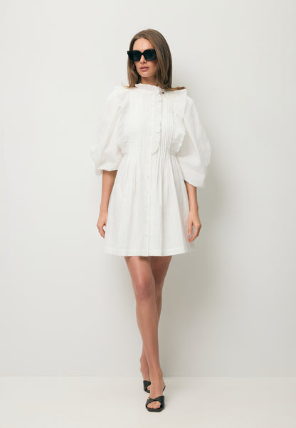 Biała sukienka mini z bufiastymi rękawami SULLY