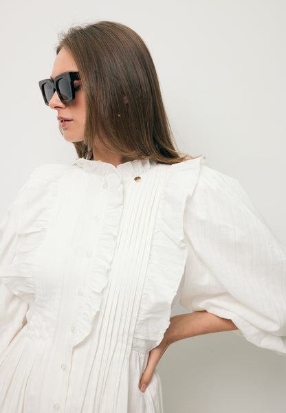 Biała sukienka mini z bufiastymi rękawami SULLY