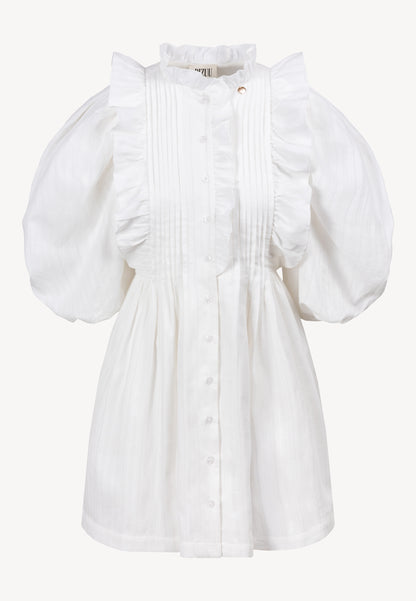 Biała sukienka mini z bufiastymi rękawami SULLY