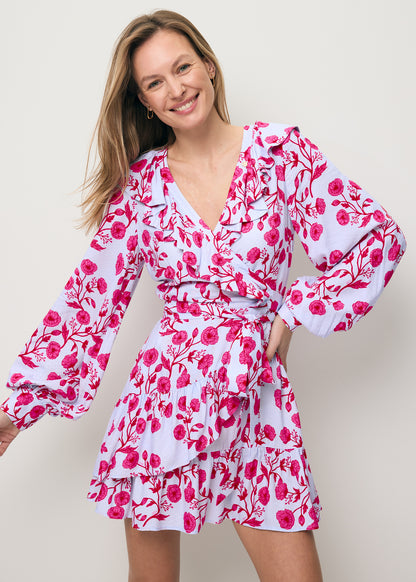 Niebieska sukienka mini w stylu kopertowym SYMA