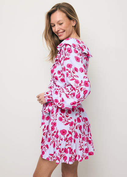 Niebieska sukienka mini w stylu kopertowym SYMA