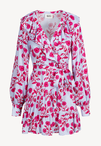 Niebieska sukienka mini w stylu kopertowym SYMA