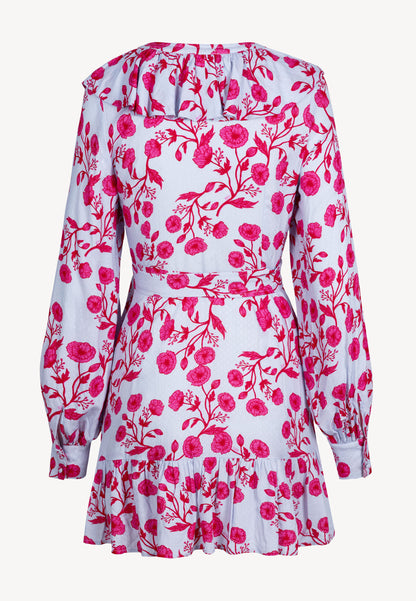 Niebieska sukienka mini w stylu kopertowym SYMA