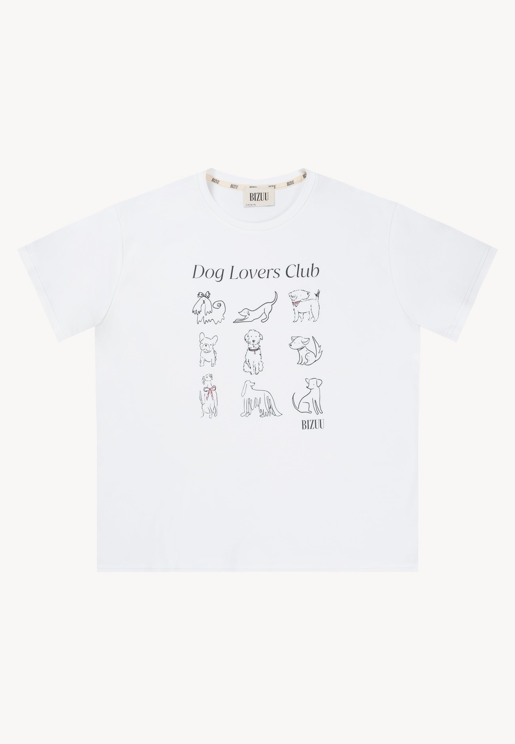 Biały T-shirt z nadrukiem psów i napisem "Dog Lovers Club".