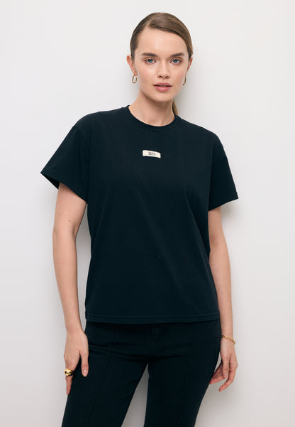 Bawełniany czarny T-shirt z logo TISHALLE