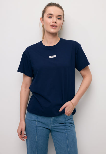 Bawełniany granatowy T-shirt z logo TISHALLE