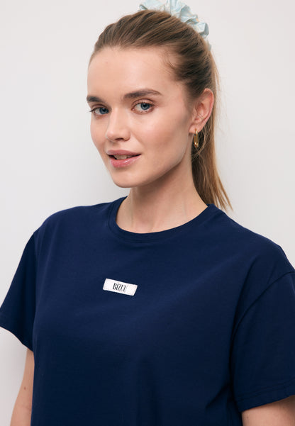 Bawełniany granatowy T-shirt z logo TISHALLE