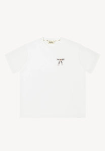 Oversizowy T-shirt z logowaną kokardką TISHALLE kremowy
