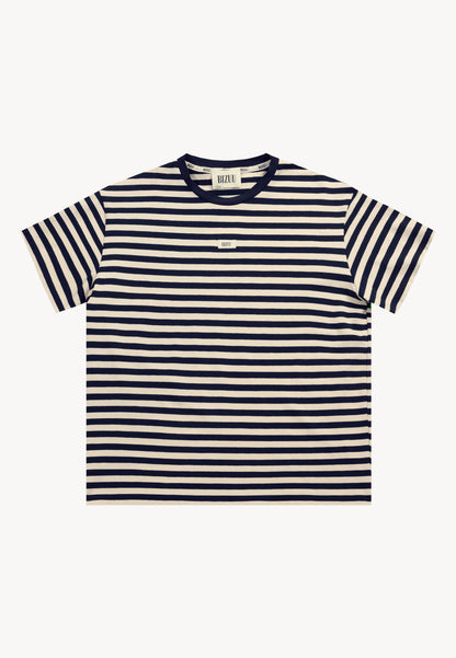 Bawełniany T-shirt w kremowo-granatowe paski TISHALLY