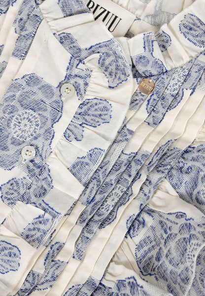 Kremowa bluzka w kwiatowy wzór z falbanami ULLA