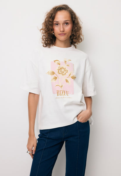 Kremowy T-shirt oversize z grafiką VIORA