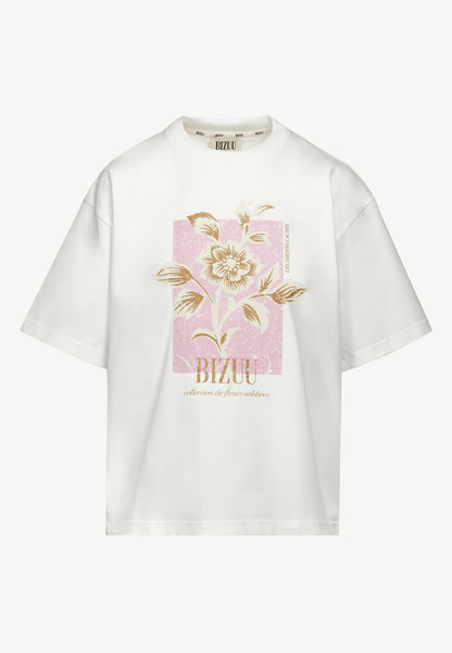 Kremowy T-shirt oversize z grafiką VIORA