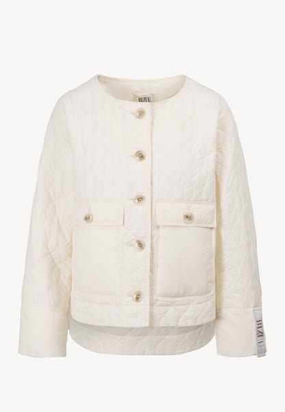 Kremowa kurtka pikowana z ozdobnym kołnierzem ZANNI