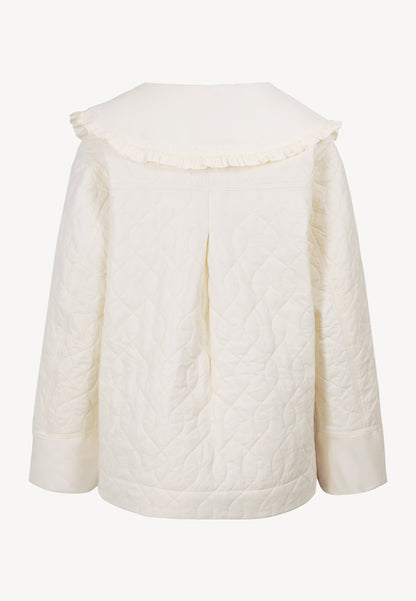 Kremowa kurtka pikowana z ozdobnym kołnierzem ZANNI