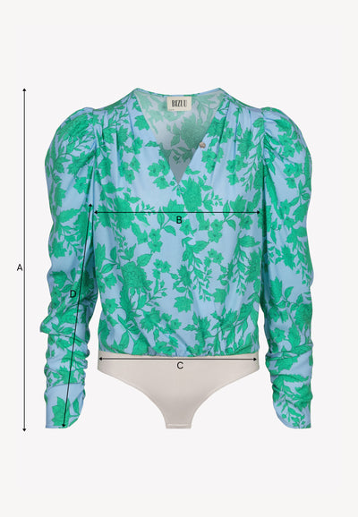 Niebieskie kopertowe body w kwiaty ALIBA