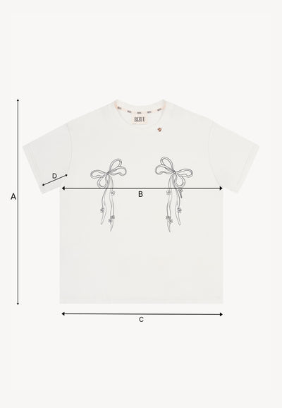 Kremowy T-shirt z nadrukiem w kształcie kokardek BOW